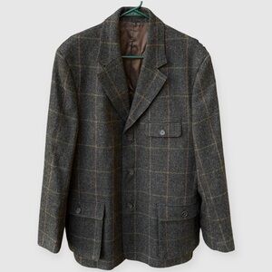 J. Peterman Men's 100% Wool Tweed Plaid Sports Coat Blazer Jacket Brown Sz 42